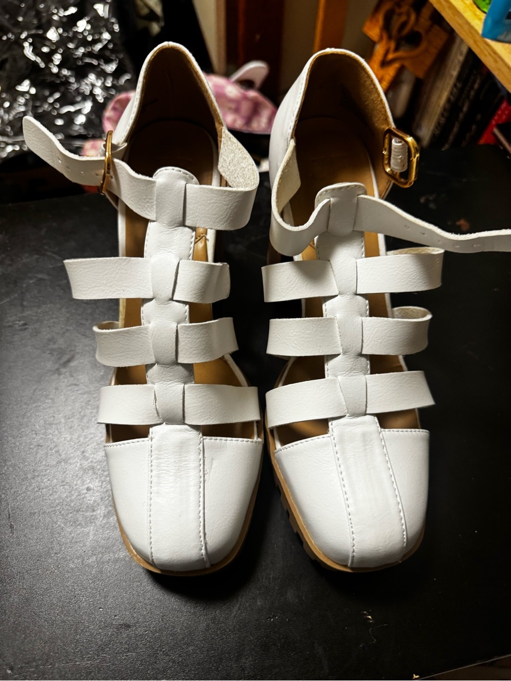 jf j.ferrar White Strappy Cage Sandals with Ankle Buckle